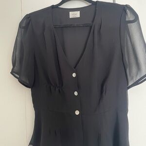 Wilfred Black Button-Front Blouse with Sheer Sleeves